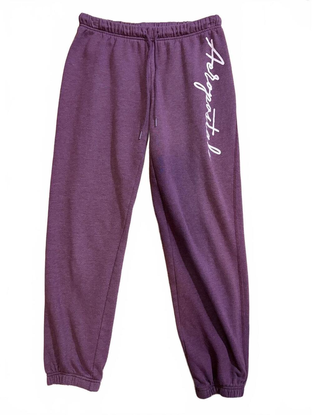 Aeropostale Jogger Sweatpants Womens M Purple Fleece Lined Drawstring Logo